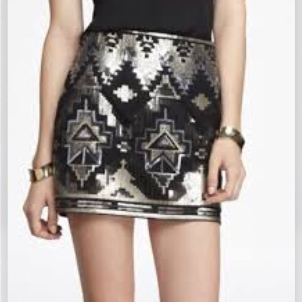 Express black and blue sequin mini skirt size M
